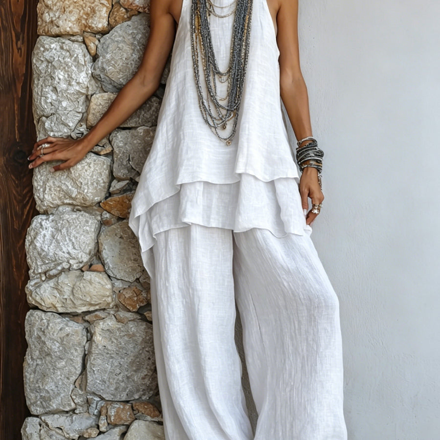 Casual Solid-Color Two-Piece Set: Double-Layer Vest & Long Pants