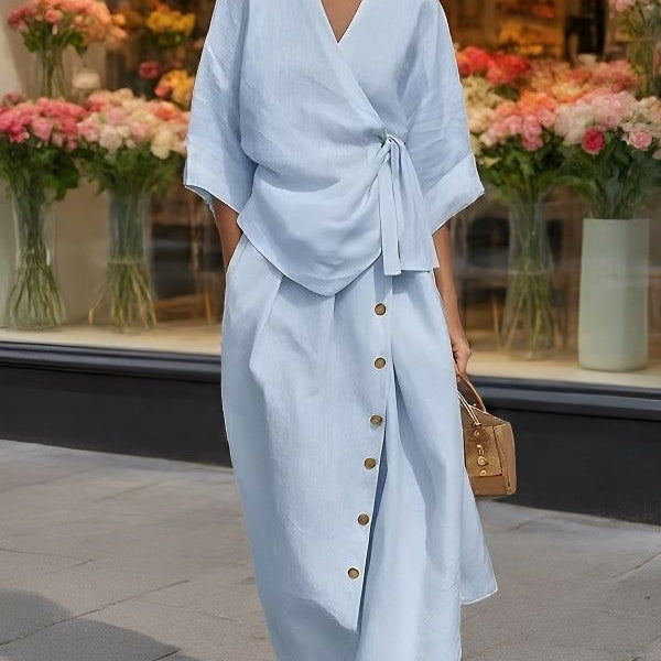 Women's Casual Solid-Color Loose Two-Piece Dress Set