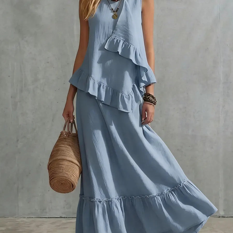 Women's Solid-Color Asymmetrical Sleeveless Maxi Dress