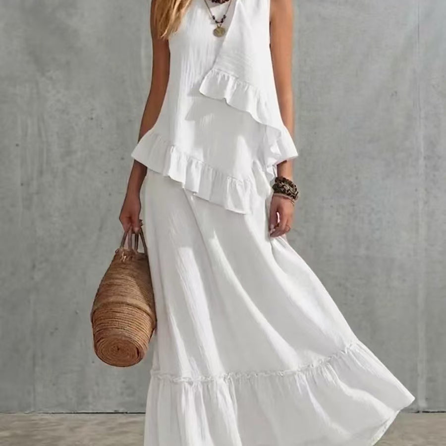 Women's Solid-Color Asymmetrical Sleeveless Maxi Dress