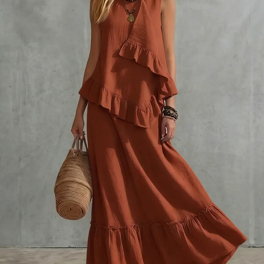 Women's Solid-Color Asymmetrical Sleeveless Maxi Dress