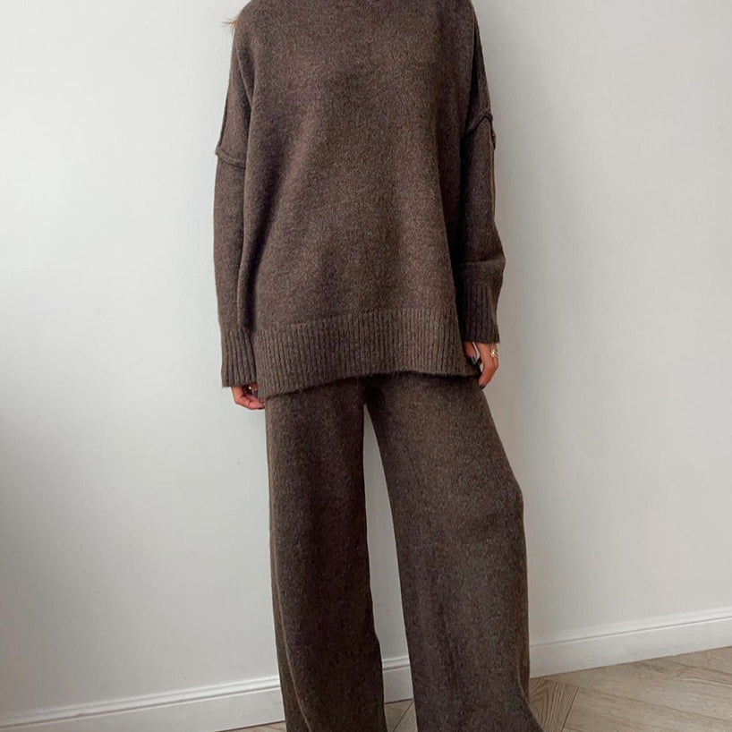 High-neck casual loose thick knit sweater set