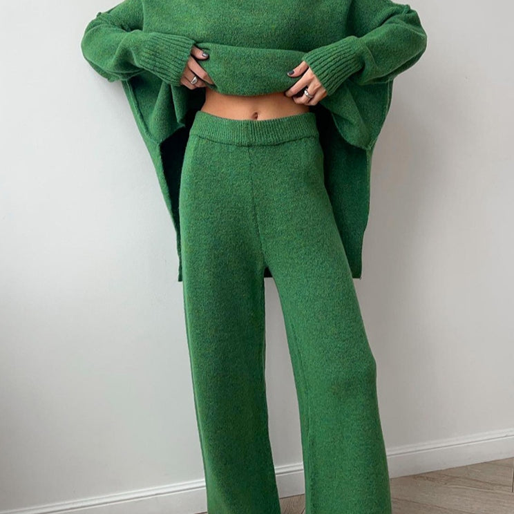 High-neck casual loose thick knit sweater set