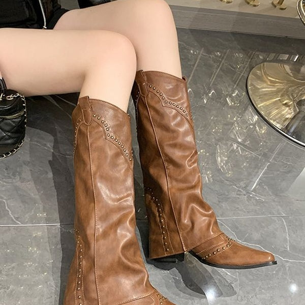 Women's high boots with rivet high boots