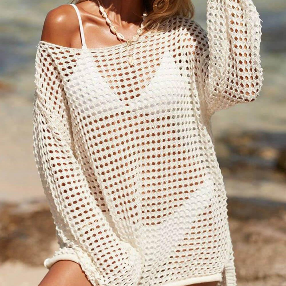 Cutout Knitted Beach Bikini Sun Protection Cover-Up