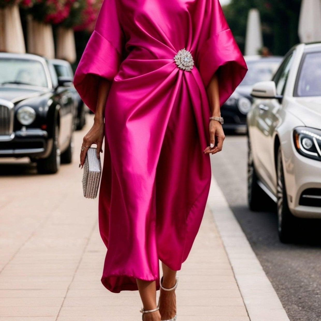 Luxe Shimmer Satin Long Dress