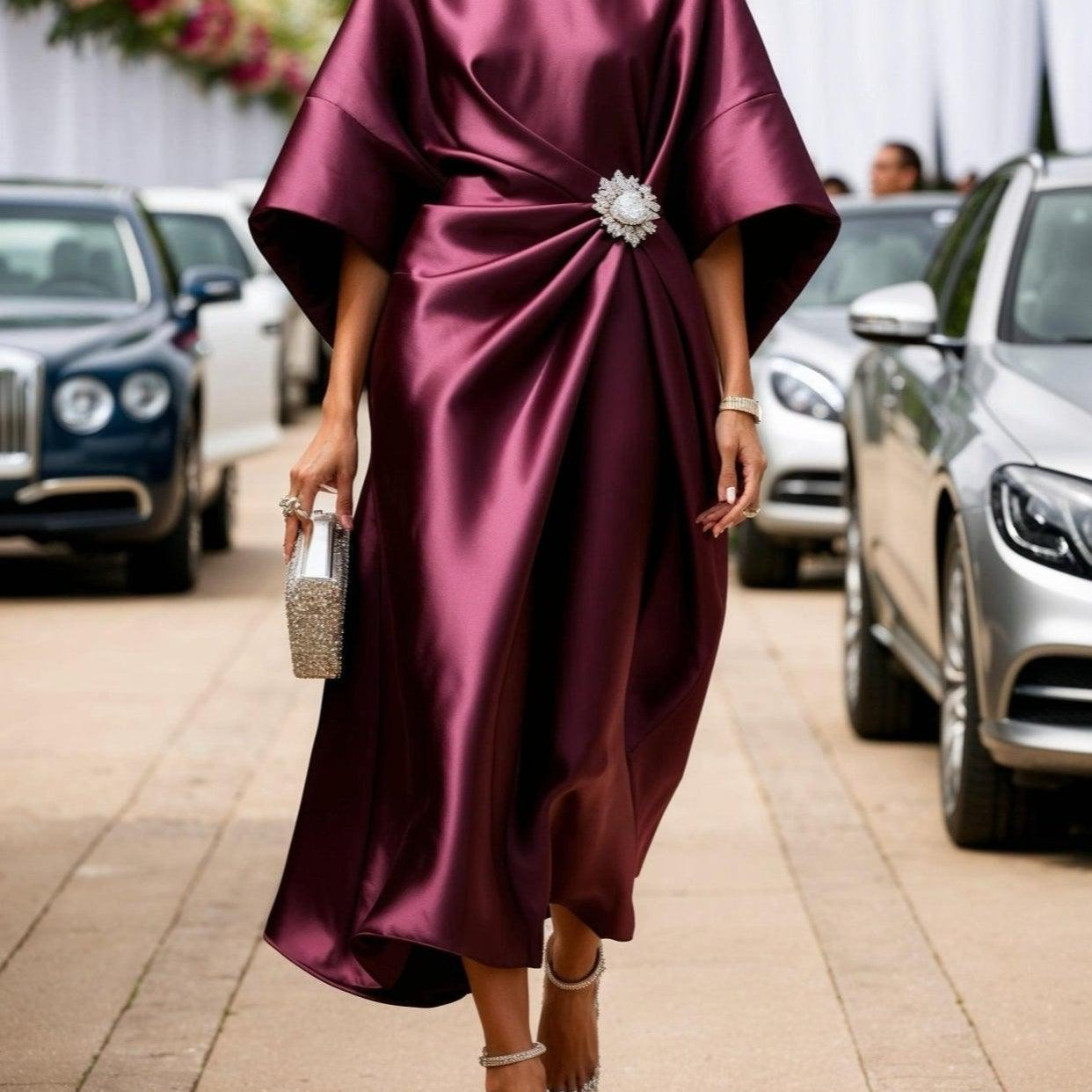 Luxe Shimmer Satin Long Dress