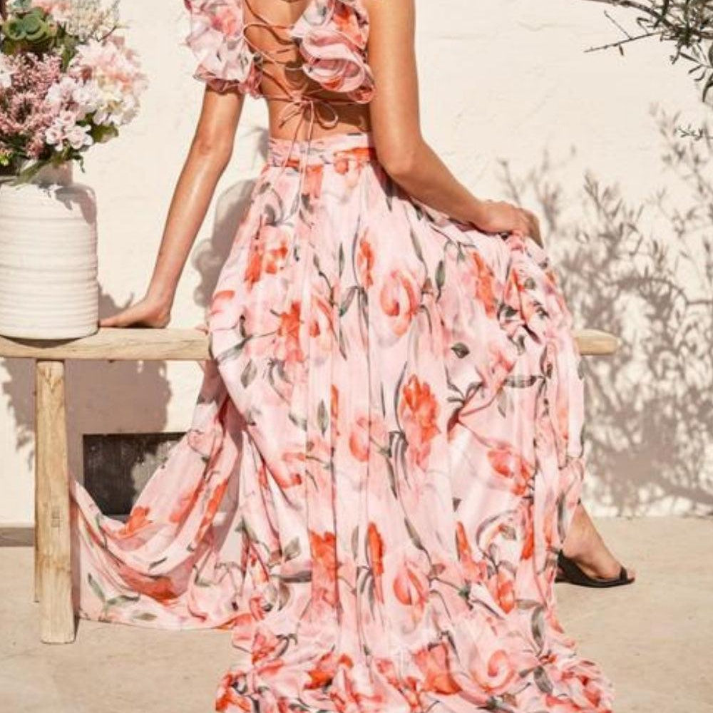 Backless printed maxi dress