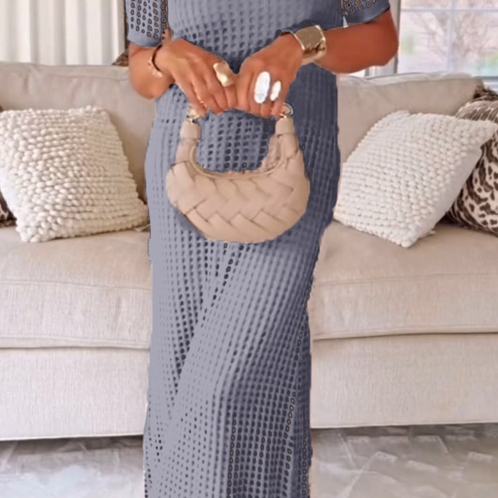 Elegant Boat Neck Hollow Airy Two-piece Dress