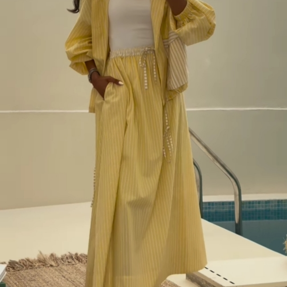 Yellow striped casual set