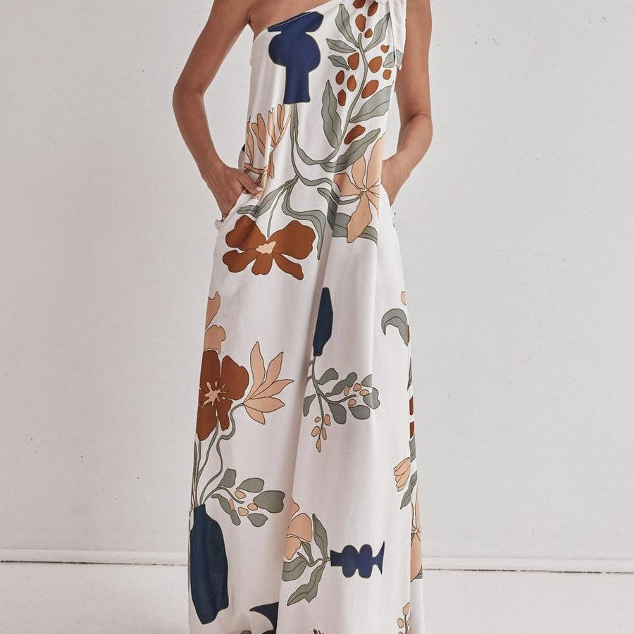 Printed One-Shoulder Maxi Dress