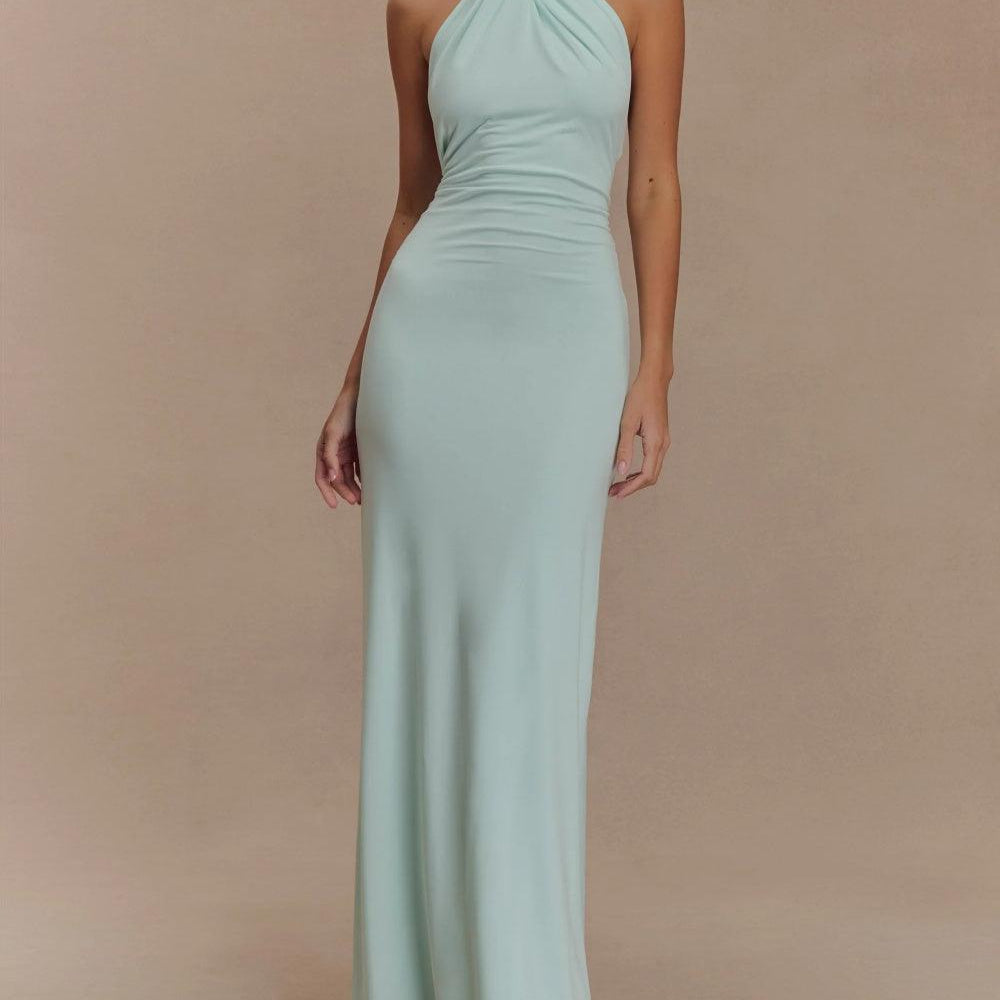 Slinky Halter Maxi Dress - Lagoon