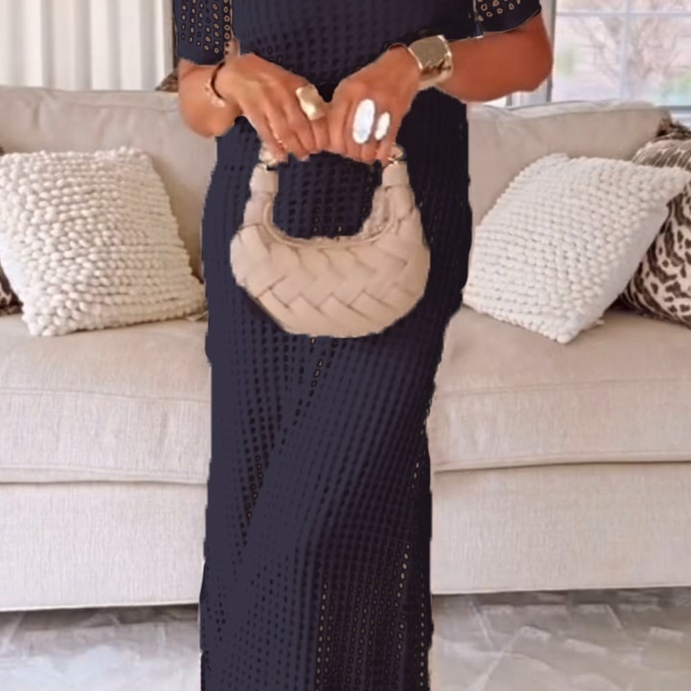 Elegant Boat Neck Hollow Airy Two-piece Dress