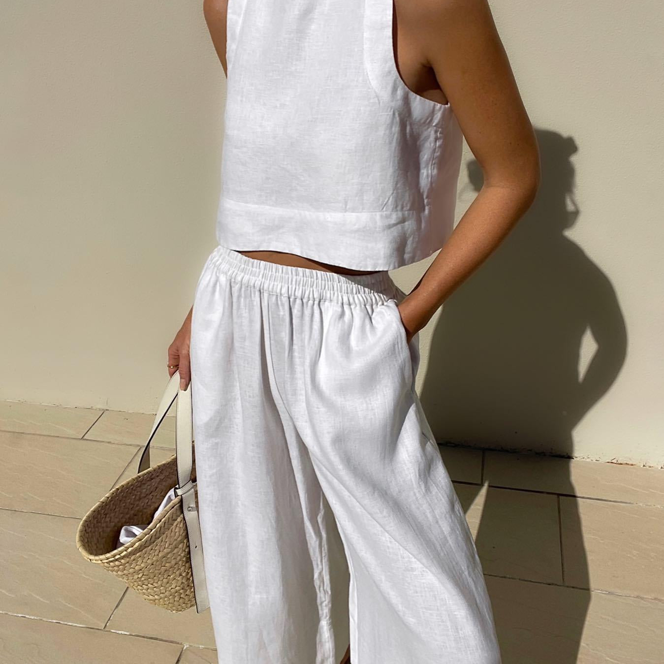 Chic Solid Color Sleeveless 2pieces Set