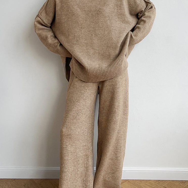 High-neck casual loose thick knit sweater set