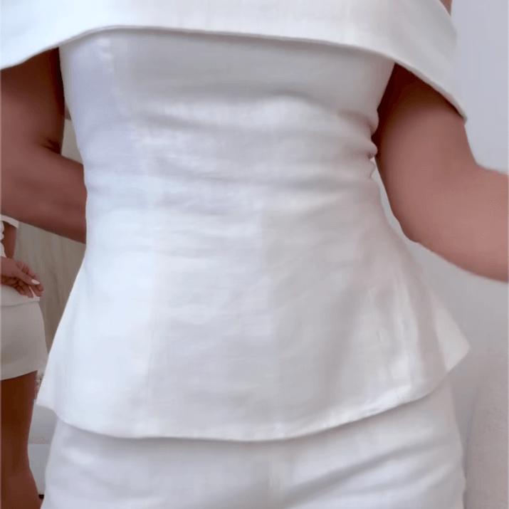 White Cotton and Linen Two-piece Suit