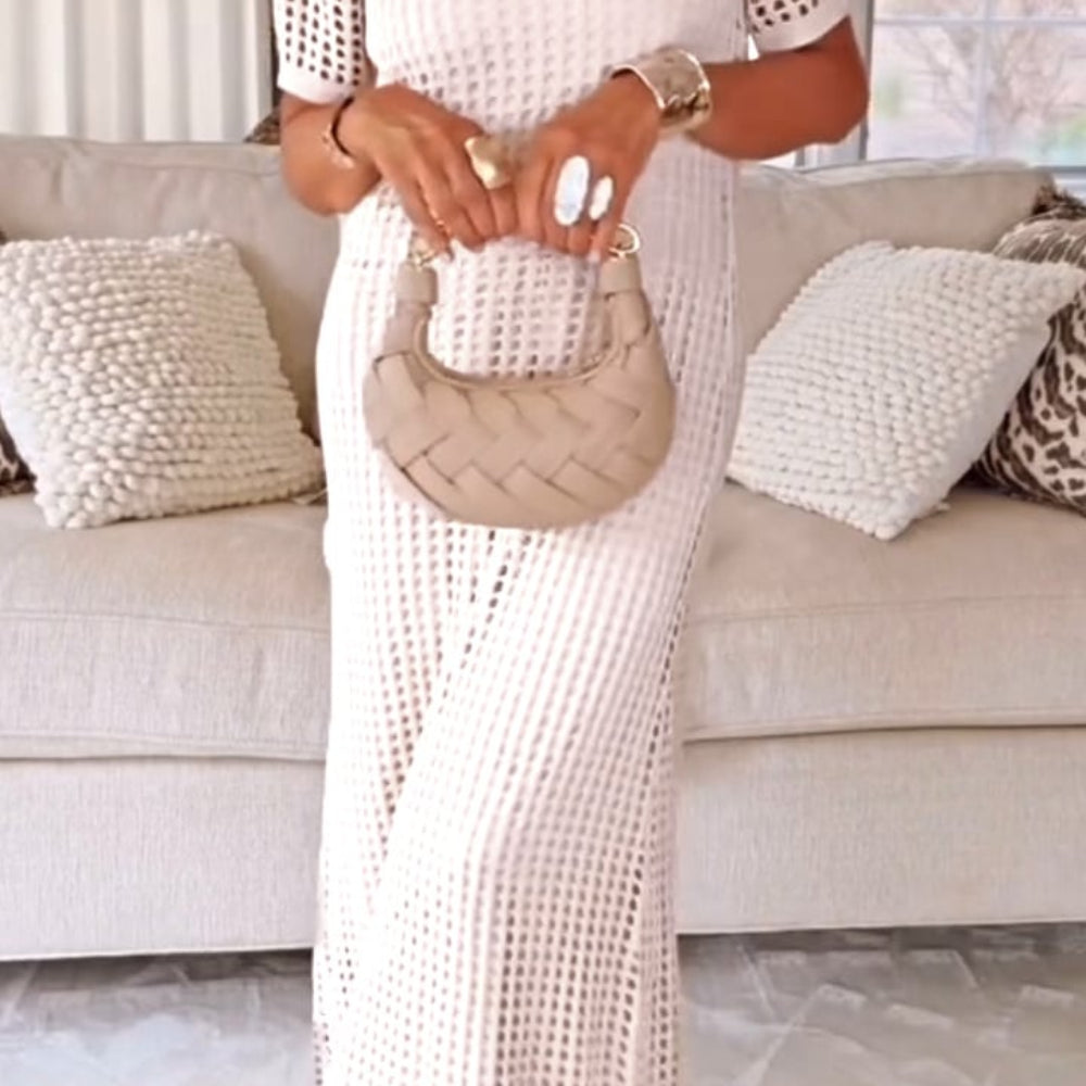 Elegant Boat Neck Hollow Airy Two-piece Dress