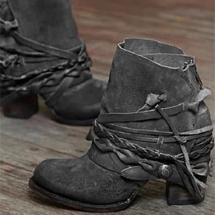 Vintage Braided Laced Ankle Boots