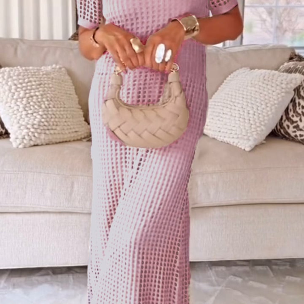 Elegant Boat Neck Hollow Airy Two-piece Dress