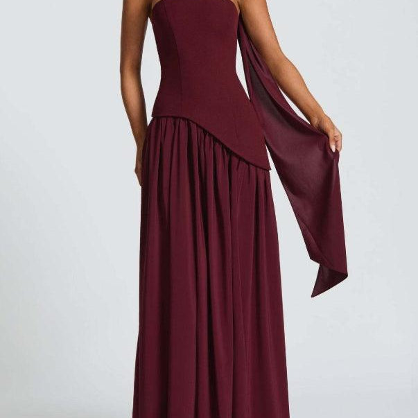 Strapless Slit Ribbon Maxi Dress
