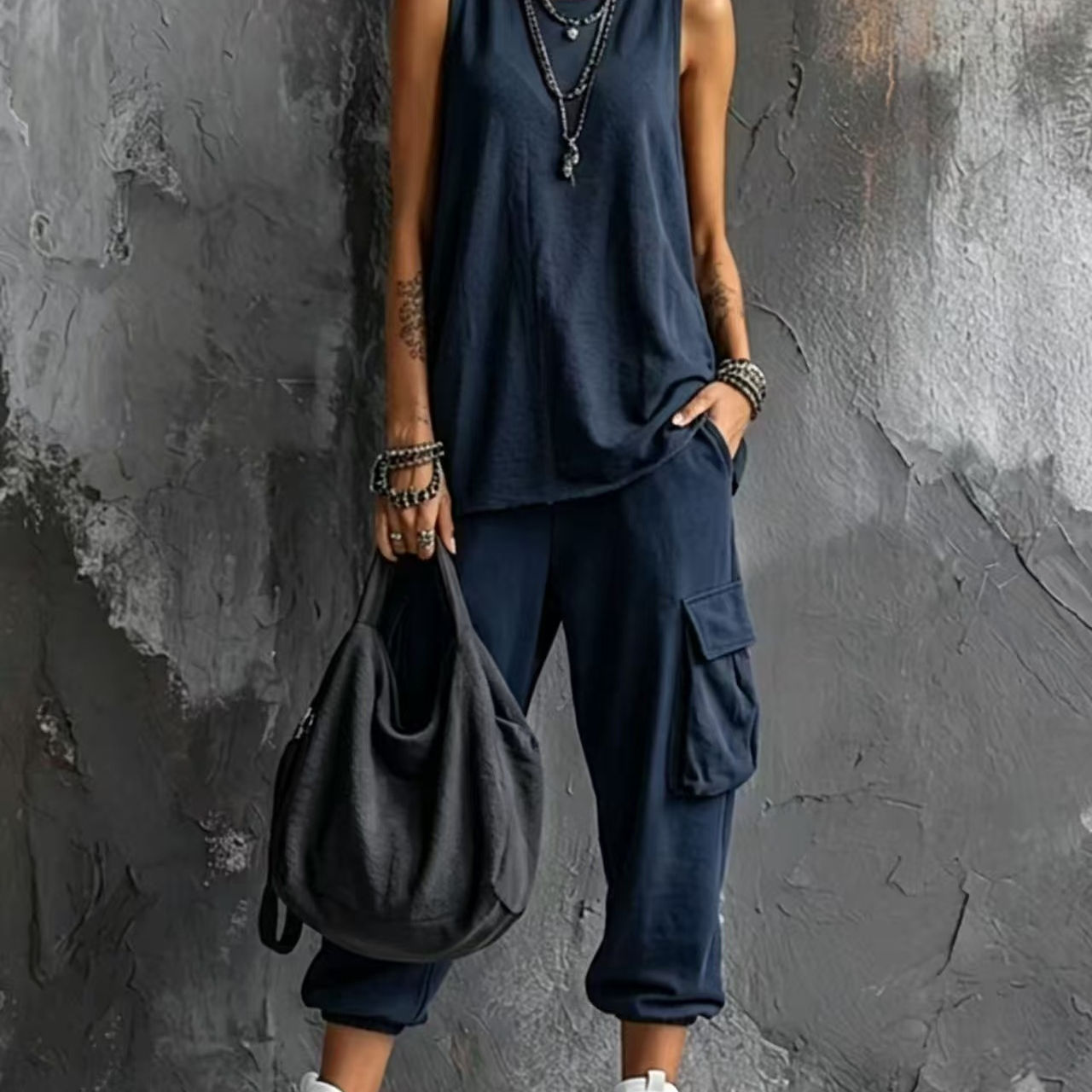 Dark Gray Vest And Jogger Cargo Pants Casual Suit