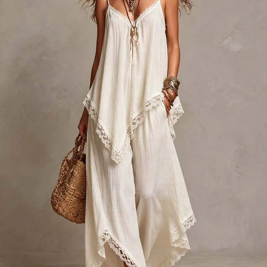 White Cami Lace Pant Set