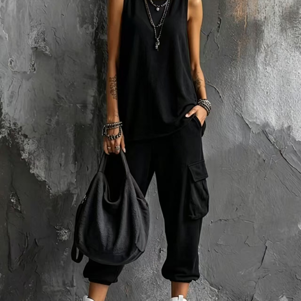 Dark Gray Vest And Jogger Cargo Pants Casual Suit