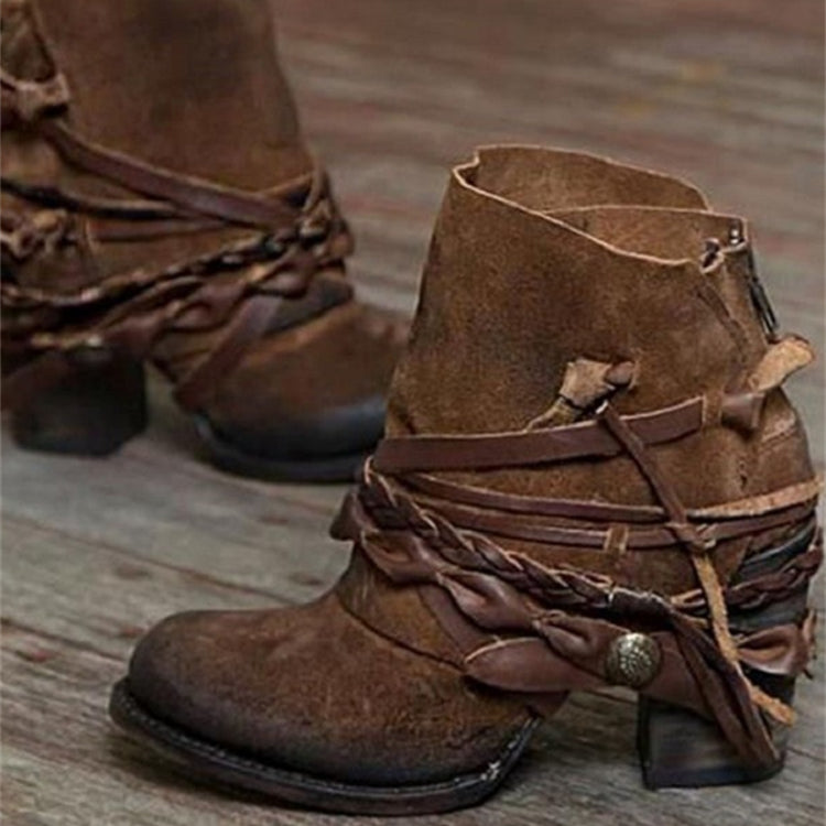 Vintage Braided Laced Ankle Boots