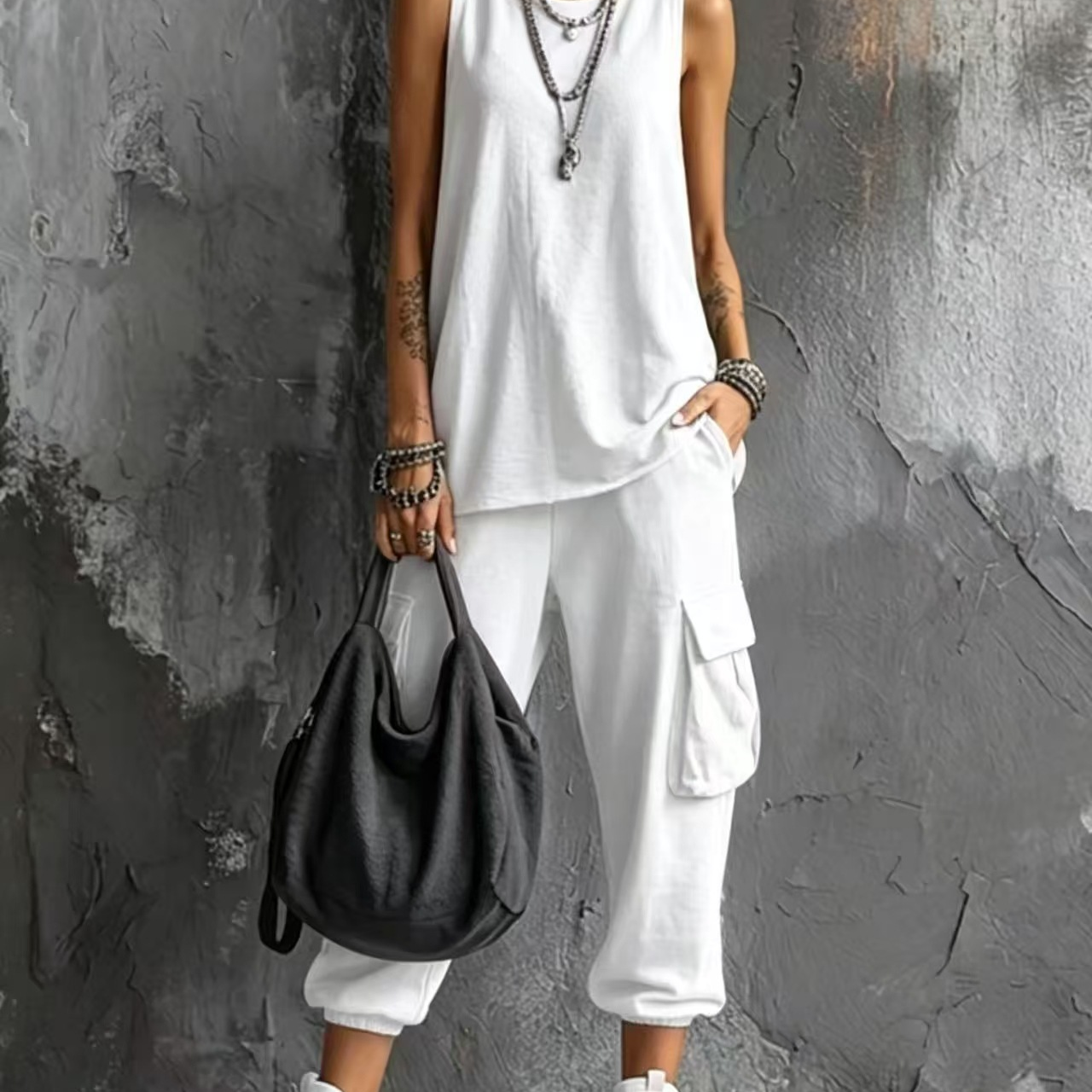 Dark Gray Vest And Jogger Cargo Pants Casual Suit