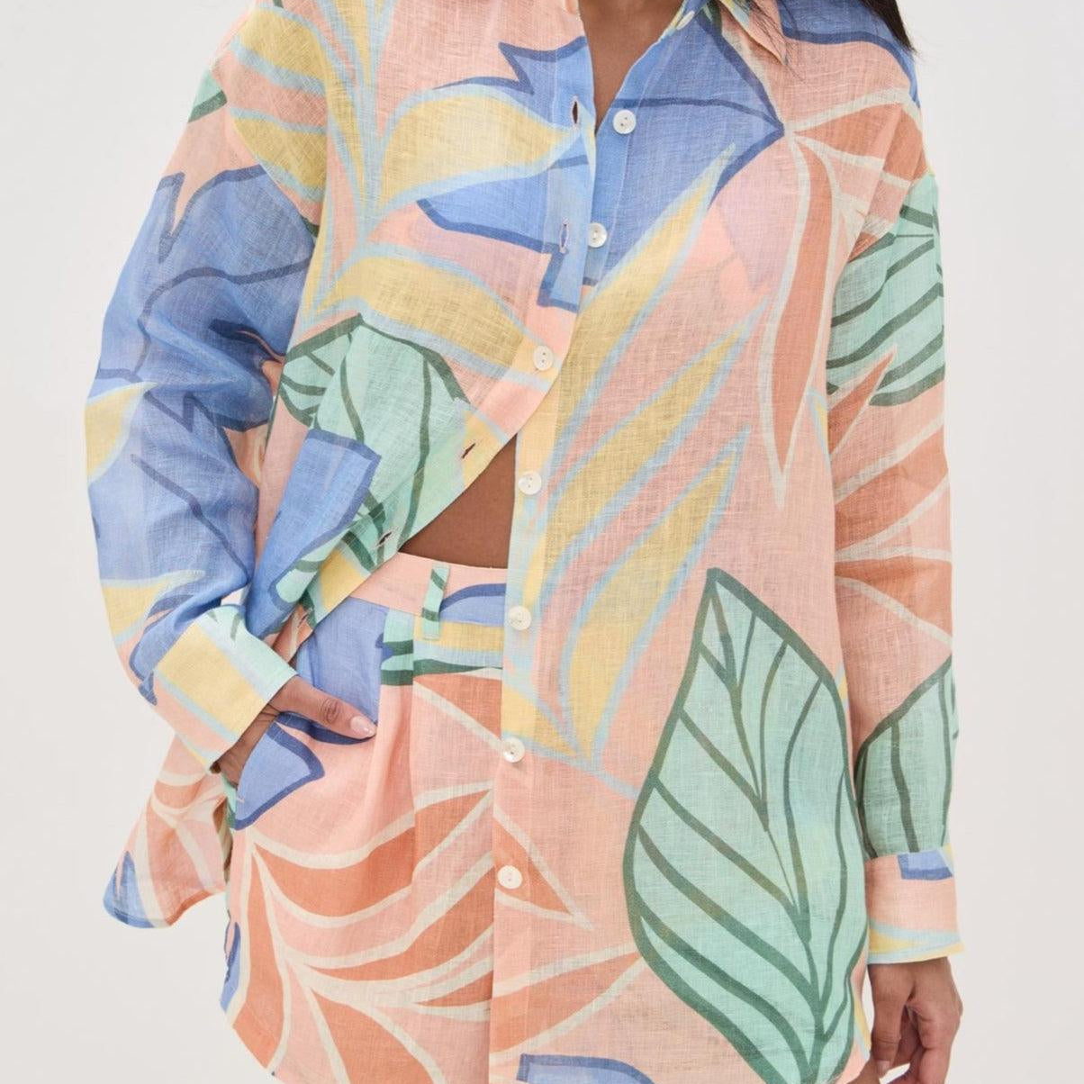 Playa Boyfriend Tropical Leaf Printed Short Set