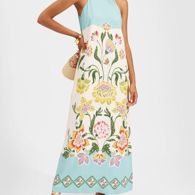 Exquisite Sunshine Floral Print Sleeveless Midi Dress