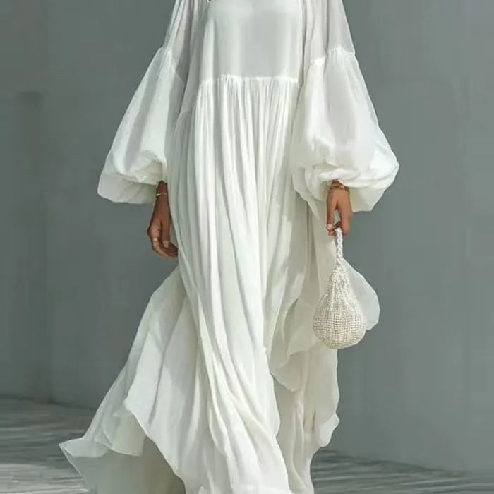 Stylish Square-Neck Puff-Sleeve Loose Maxi Dress