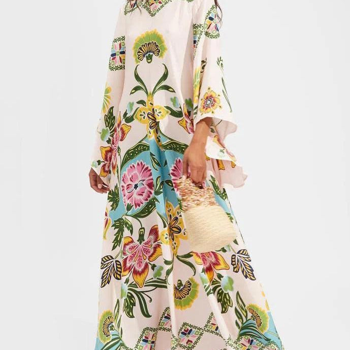 Exquisite Sunshine Floral Print Flowing Maxi Dress