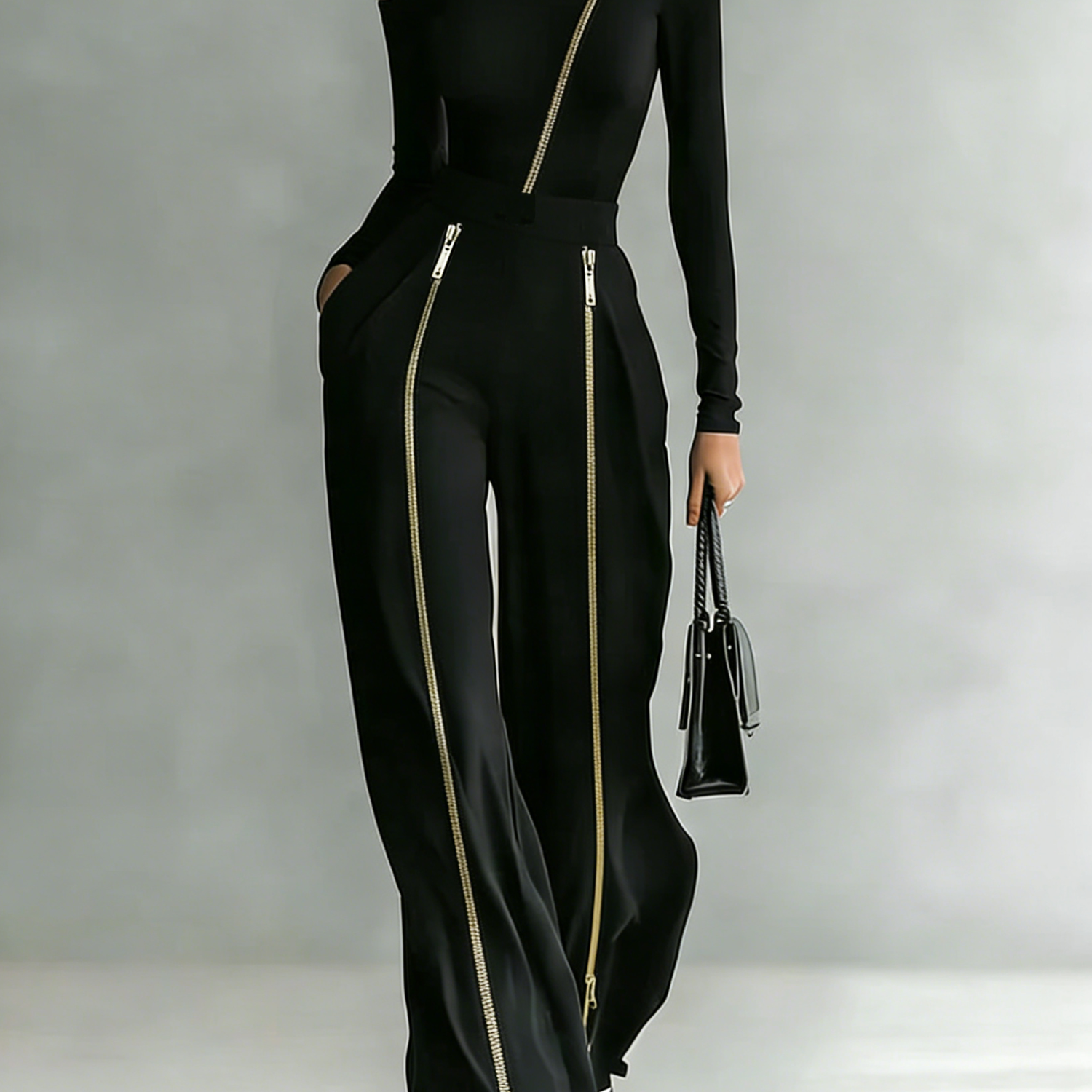 Urban minimalist irregular off-shoulder zipper set