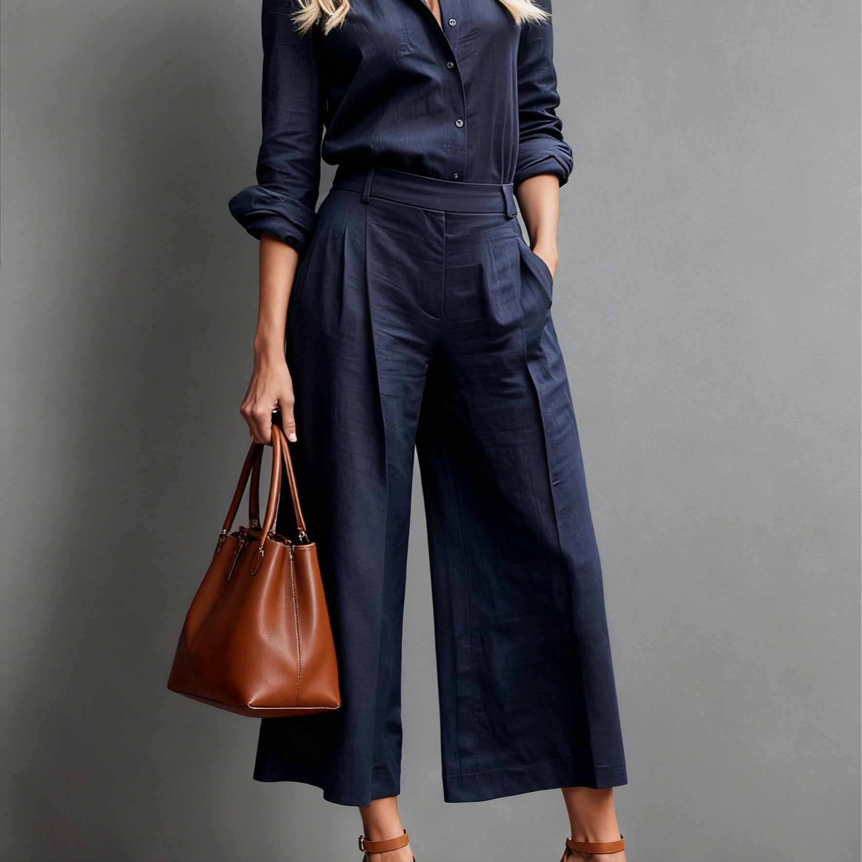 Pink Capri Pants and Loose Shirt Linen Set