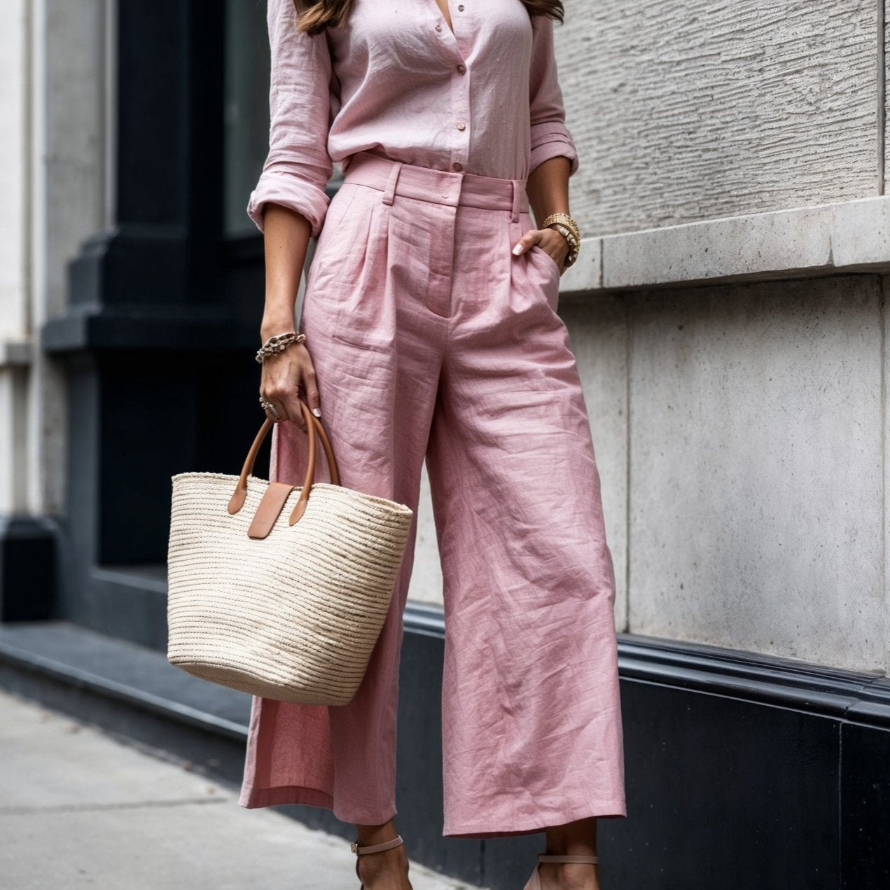 Pink Capri Pants and Loose Shirt Set
