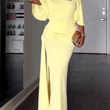 Yellow Cape Backless Maxi Dress