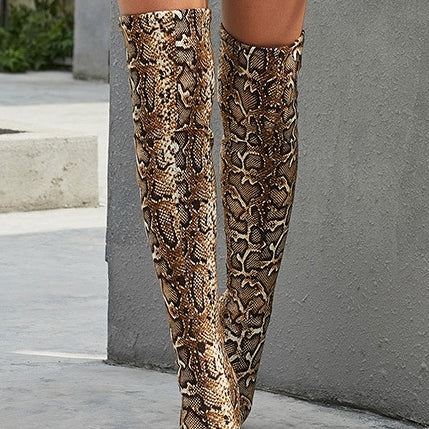 Vintage Snakeskin Brown Over-the-knee Boots