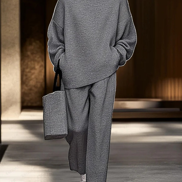 Comfortable Gray Top and Wide-leg Pants Casual Two-piece Set