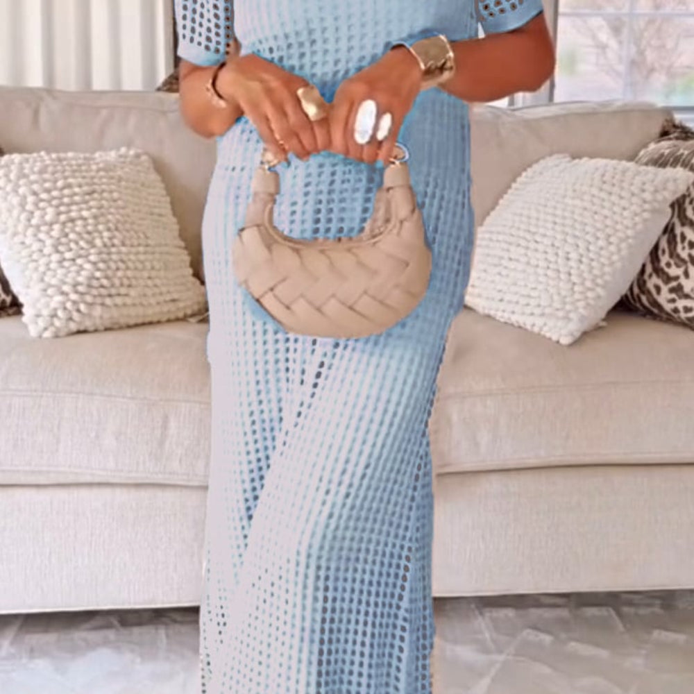 Elegant Boat Neck Hollow Airy Two-piece Dress