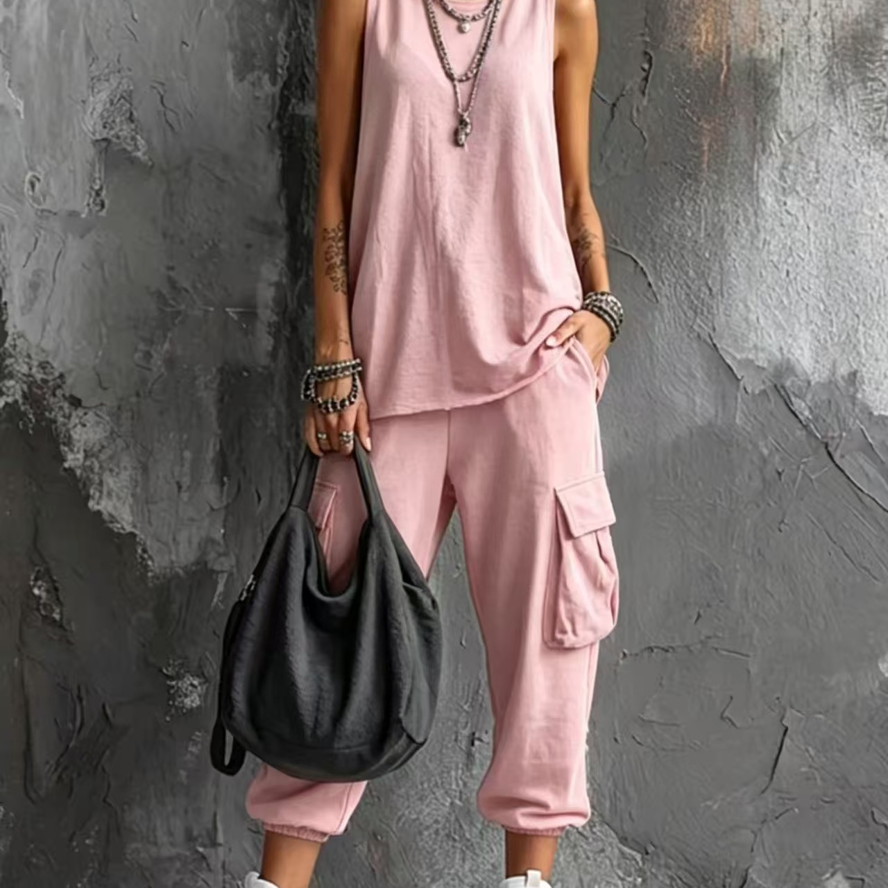 Dark Gray Vest And Jogger Cargo Pants Casual Suit