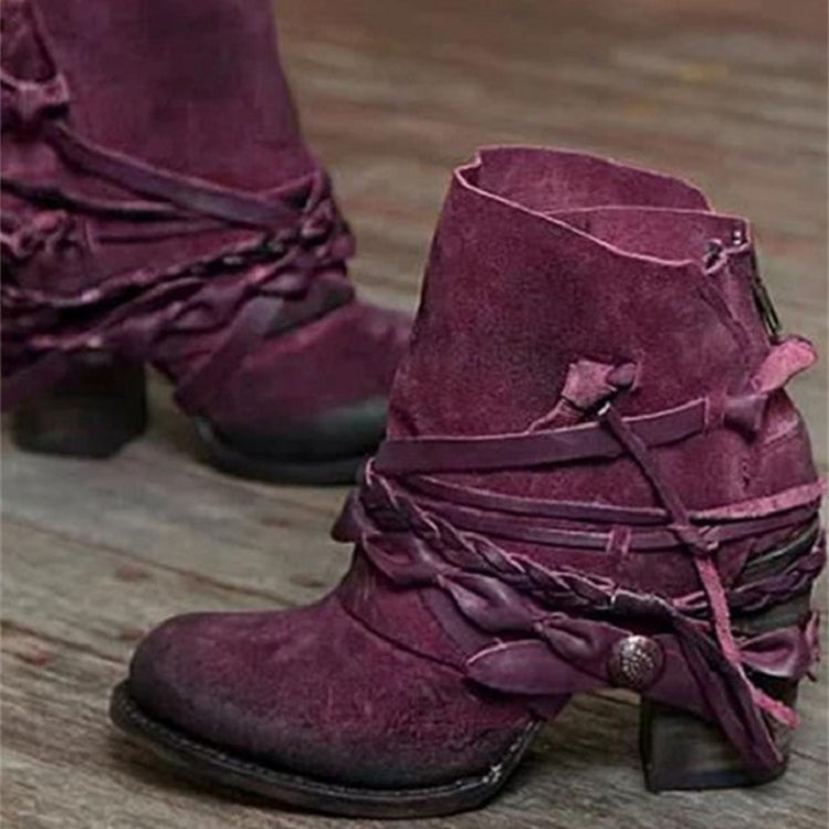 Vintage Braided Laced Ankle Boots