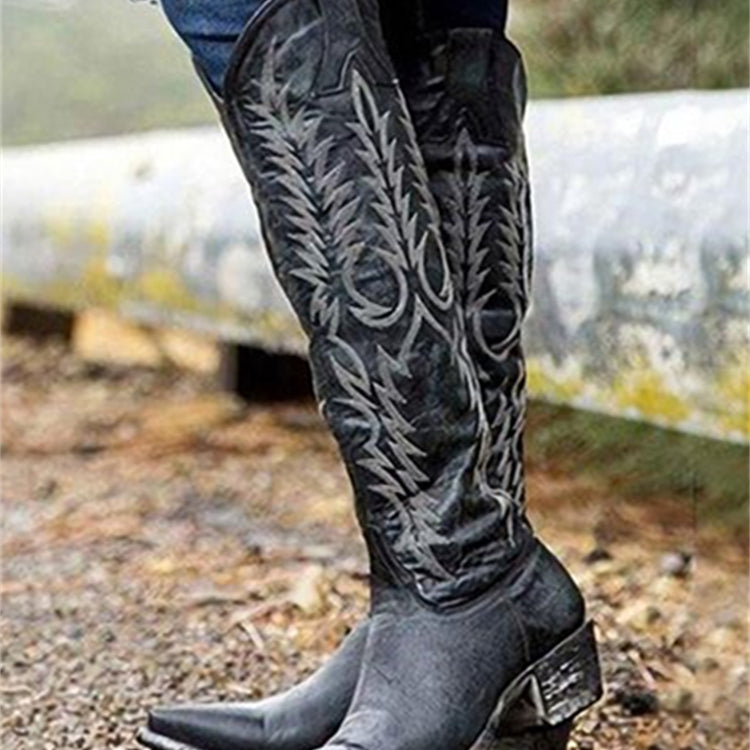 Vintage Western Cowboy Embroidered Knee-High Boots