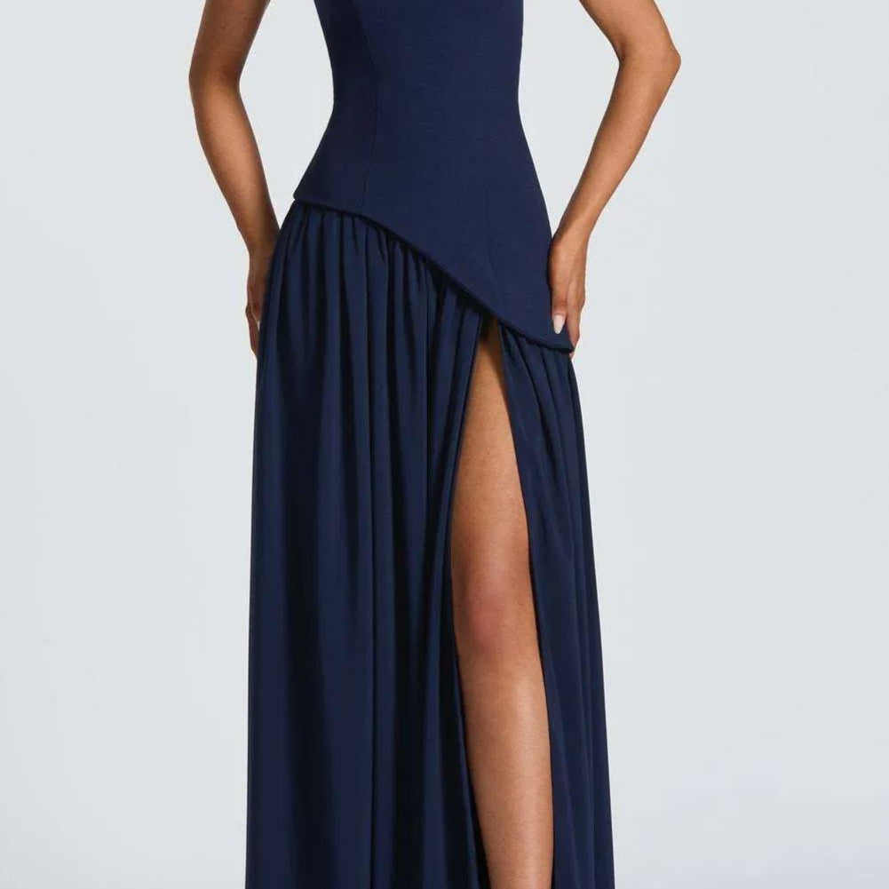 Strapless Slit Ribbon Maxi Dress
