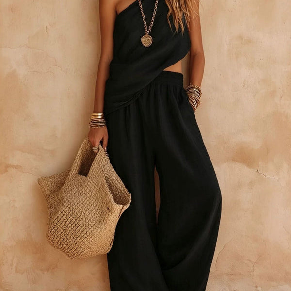 Pink One-shoulder Sleeveless Top And Pants Casual Set
