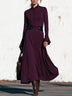 Purple half-zip stand-collar maxi dress