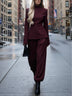 Urban-style burgundy turtleneck top and trousers set