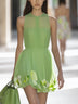 Fresh Green Printed Chiffon Short Dress