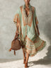 Green Printed Maxi Dress with Fringed Hem