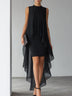 Elegant black cocktail dress with a layered chiffon overlay